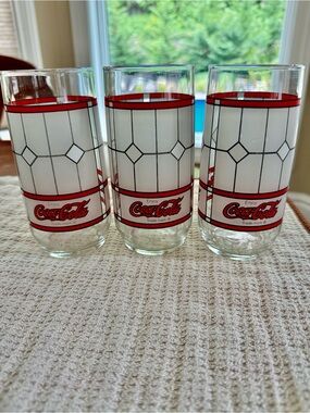 Vintage 80s Coca Cola Logo Tiffany Style Frosted Stained Glass 16oz